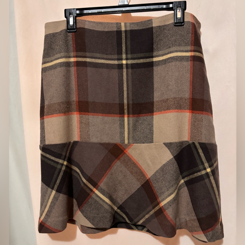 Talbots Plaid A-Line Skirt in Brown and Tan